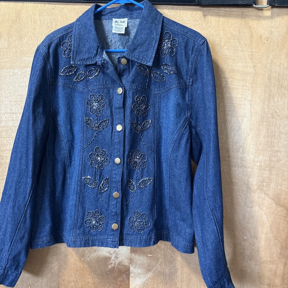 My Stuff By Designer Belinda Barber Embellished Jean Jacket XL Western Boho